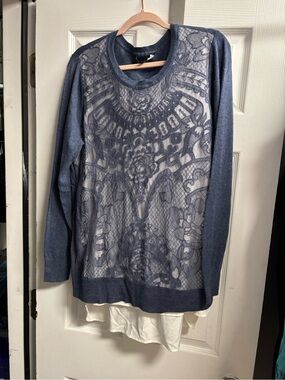 Simply Vera Vera Wang Navy Blue Lace-Overlay Sweater Top